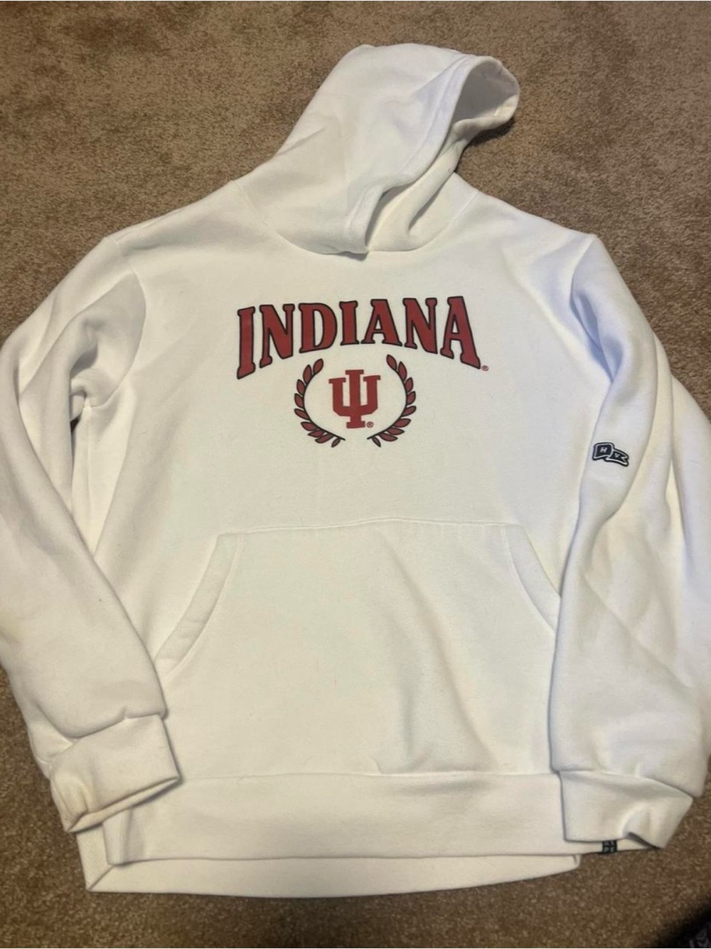 Indiana White Pullover Hoodie with Red Logo